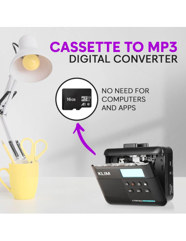 Reproductor de Cinta KLIM K7 + Convertidor a MP3 + 16GB