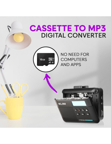 Reproductor de Cinta KLIM K7 + Convertidor a MP3 + 16GB