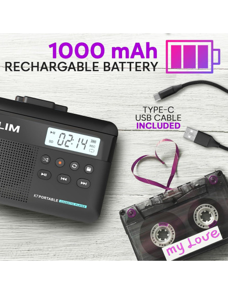 Reproductor de Cinta KLIM K7 + Convertidor a MP3 + 16GB