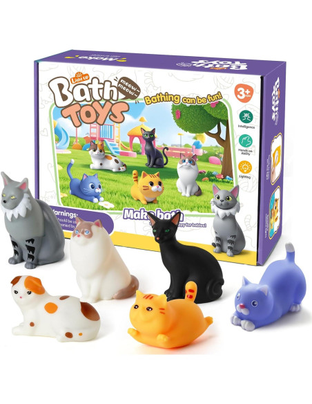 Set de 6 Juguetes de Baño Gato VIBOYLAR con Luz 6.35 cm