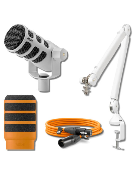 Micrófono Dinámico USB Rode PodMic + Brazo PSA1+ Blanco