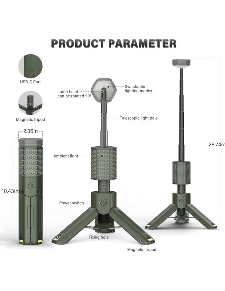 Linterna de Camping Telescópica M KARMATER 10500mAh Verde
