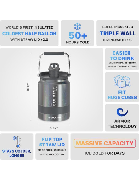 Botella de Agua Deportiva The Coldest 1.89L Acero Inoxidable