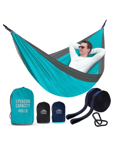 Hamaca de Camping Vigel - Nylon 210T - 274 cm x 137 cm - Gris y Azul