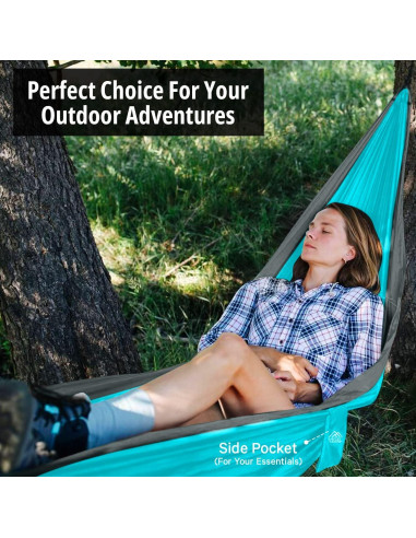 Hamaca de Camping Vigel - Nylon 210T - 274 cm x 137 cm - Gris y Azul