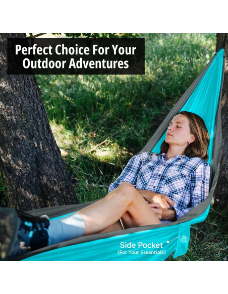 Hamaca de Camping Vigel - Nylon 210T - 274 cm x 137 cm - Gris y Azul