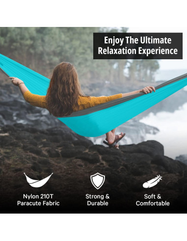 Hamaca de Camping Vigel - Nylon 210T - 274 cm x 137 cm - Gris y Azul