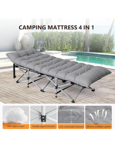 Cama Plegable para Camping VINGLI con Colchón Desmontable 1200D