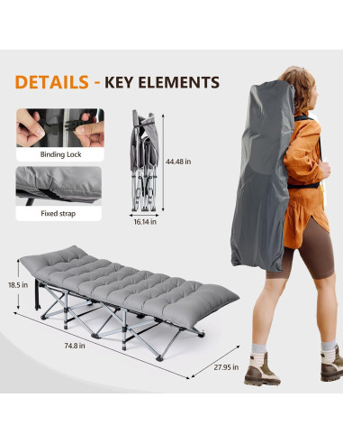 Cama Plegable para Camping VINGLI con Colchón Desmontable 1200D