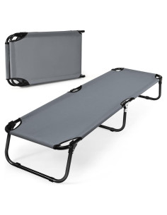 Cama de Camping Plegable Tangkula Gris, Estructura de Acero, 191.8x55.9 cm