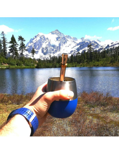 Juego de Taza de Mate Novomates Azul 8oz Acero Inoxidable