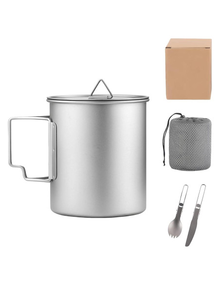 Kit de Camping Titanio Dynara 750ml - Olla, Estufa y Cubiertos
