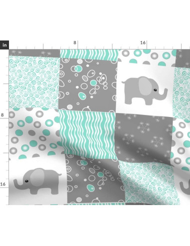 Tela de Algodón Spoonflower Elefante Menta Chevron 107 cm
