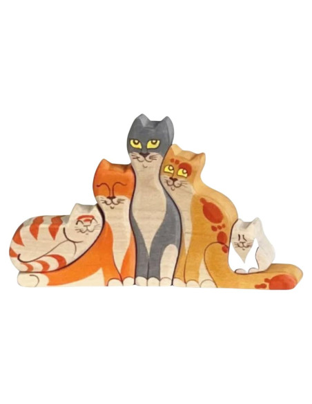 Figuras de Puzzle de Gatos de Madera 5 Piezas Decorativas