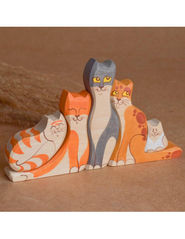Figuras de Puzzle de Gatos de Madera 5 Piezas Decorativas