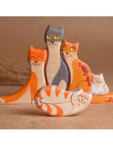 Figuras de Puzzle de Gatos de Madera 5 Piezas Decorativas