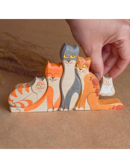 Figuras de Puzzle de Gatos de Madera 5 Piezas Decorativas
