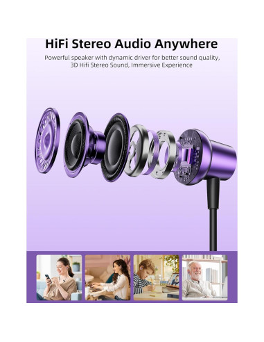 Auriculares In-Ear USB C TOPAUX con Micrófono y Control de Volumen