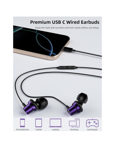 Auriculares In-Ear USB C TOPAUX con Micrófono y Control de Volumen
