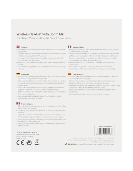 Auriculares Bluetooth Avantree AH6B On Ear con micrófono, 22h