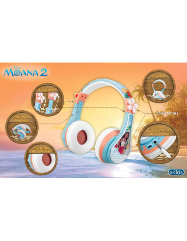 Auriculares Bluetooth Moana KIDdesigns para Niños - 45h Batería
