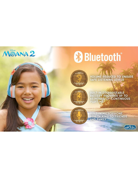 Auriculares Bluetooth Moana KIDdesigns para Niños - 45h Batería