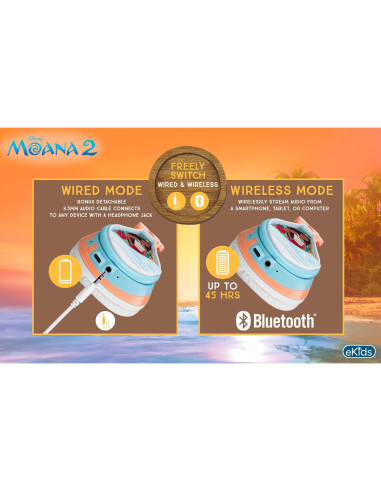 Auriculares Bluetooth Moana KIDdesigns para Niños - 45h Batería
