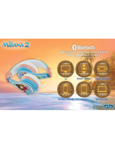 Auriculares Bluetooth Moana KIDdesigns para Niños - 45h Batería