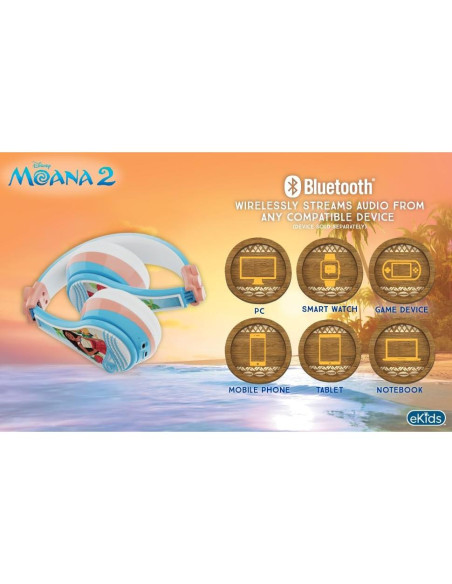 Auriculares Bluetooth Moana KIDdesigns para Niños - 45h Batería