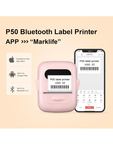 Impresora de Etiquetas Térmica PRIMAKNTER P50 Rosa Bluetooth