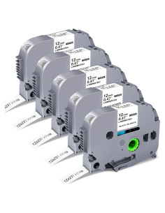 Cinta de Etiqueta Laminada 12mm RAEMALL TZe-231 Negra sobre Blanca