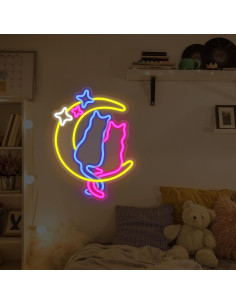 Cartel de Neón Gato Lunar Mllusxg 38x33 cm LED Decoración 2
