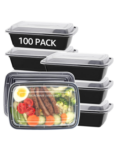 100 Contenedores de Alimentos 24 oz. Lifetime Supplies - A Prueba de Microondas y Lavavajillas