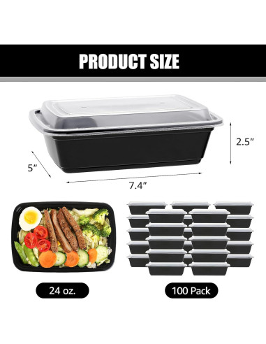 100 Contenedores de Alimentos 24 oz. Lifetime Supplies - A Prueba de Microondas y Lavavajillas
