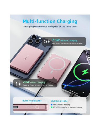 Batería portátil Air MagSafe 5000mAh Rosa, carga inalámbrica