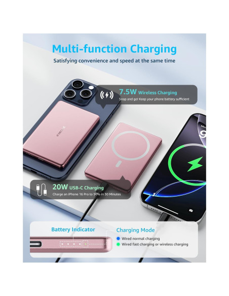 Batería portátil Air MagSafe 5000mAh Rosa, carga inalámbrica