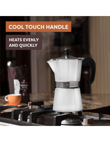 Cafetera Moka Bellemain 9 Tazas Aluminio Blanca Clásica