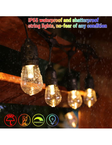 Luces de Cadena Solares RGB WENFENG 48FT 15 Bombillas LED