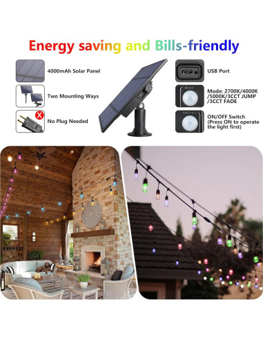 Luces de Cadena Solares RGB WENFENG 48FT 15 Bombillas LED