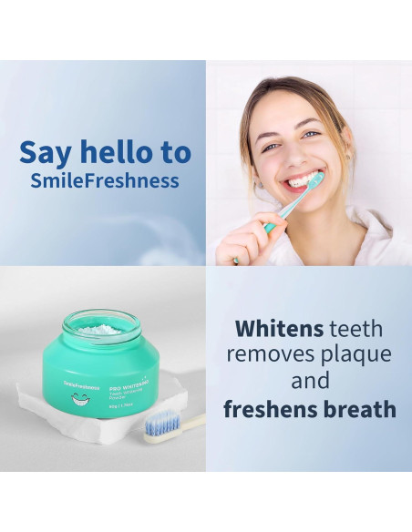 Polvo Blanqueador Dental SmileFreshness 50g - Dientes Sensibles, Menta