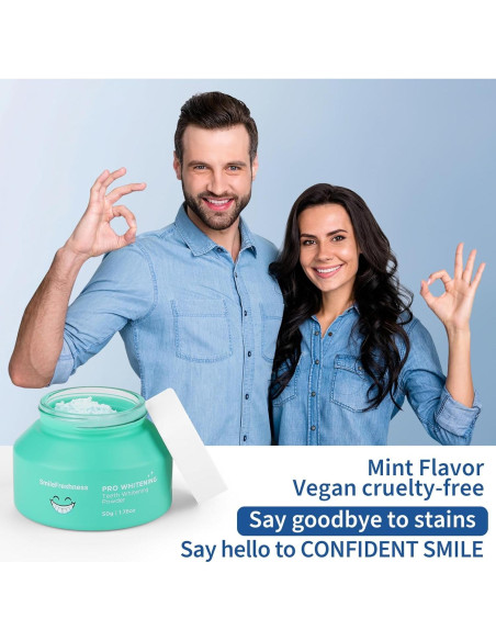 Polvo Blanqueador Dental SmileFreshness 50g - Dientes Sensibles, Menta