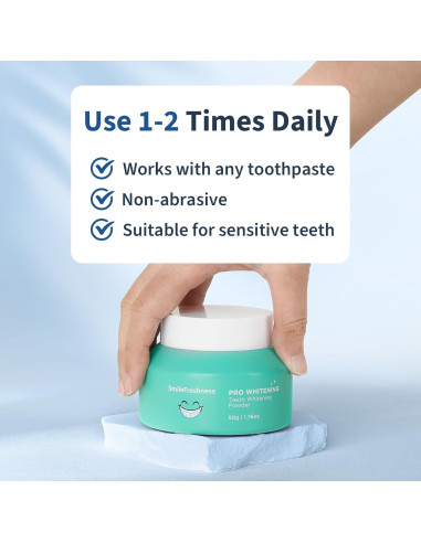 Polvo Blanqueador Dental SmileFreshness 50g - Dientes Sensibles, Menta