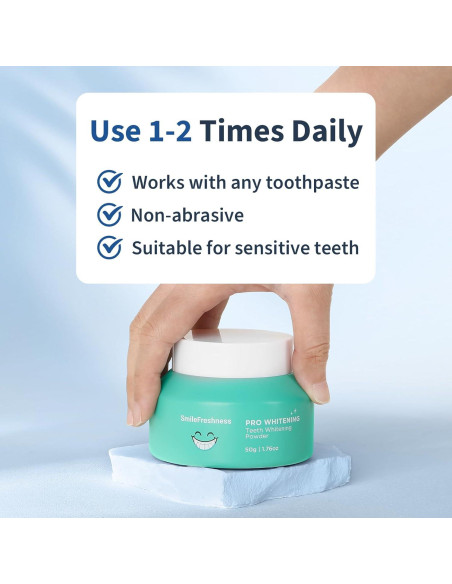 Polvo Blanqueador Dental SmileFreshness 50g - Dientes Sensibles, Menta