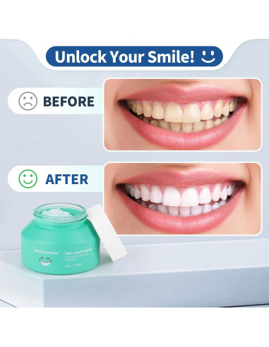 Polvo Blanqueador Dental SmileFreshness 50g - Dientes Sensibles, Menta