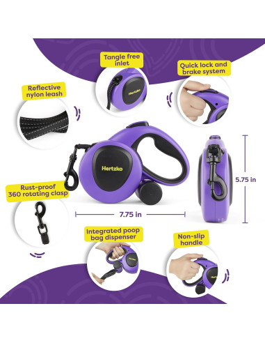Correa Retráctil para Perros Hertzko 4.88 m Nylon 50 kg