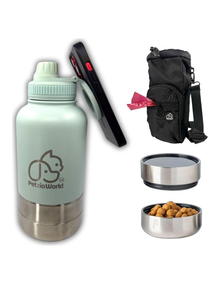 Botella de Agua Portátil PetzioWorld 32 oz con Cuencos Plegables Botella de Agua Portátil PetzioWorld 32 oz con Cuencos Plegables