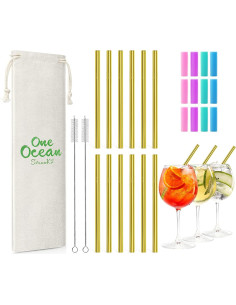 Juego de 12 Popotes Reutilizables Teivio de Acero Inoxidable 12.7 cm 2