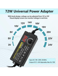 Adaptador de Poder Ajustable TOUS 3V-24V 3A 72W AC/DC 2