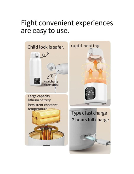 Calentador de Botellas Portátil EUBUY 500ml Inalámbrico USB-C