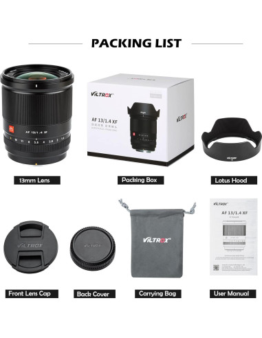 Lente Viltrox AF 13mm F1.4 para Cámaras Fuji APS-C